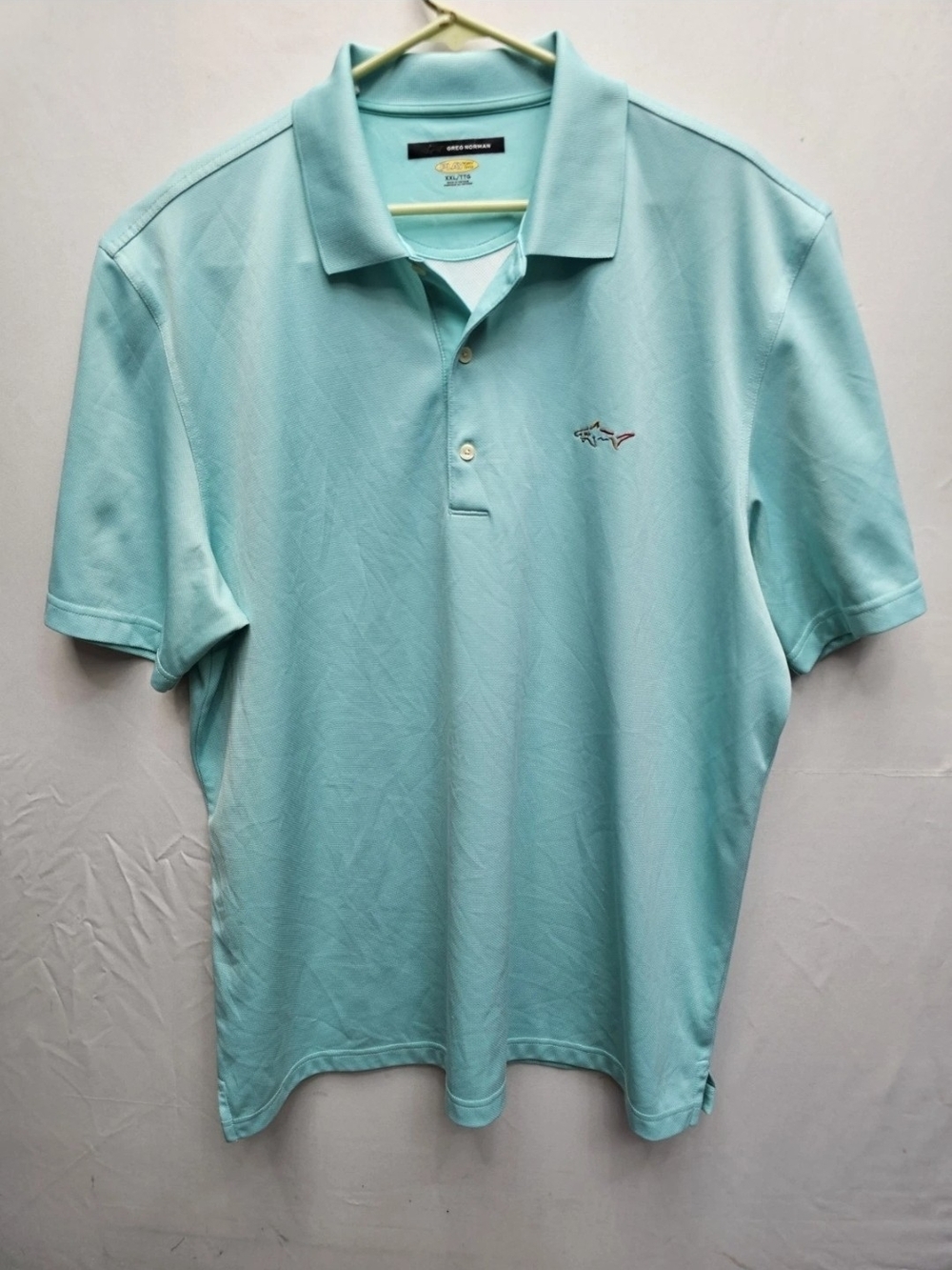 Greg Norman Play Dry Golf Polo Men's Size 2XL Light Blue Shirt Shark Logo Shirt